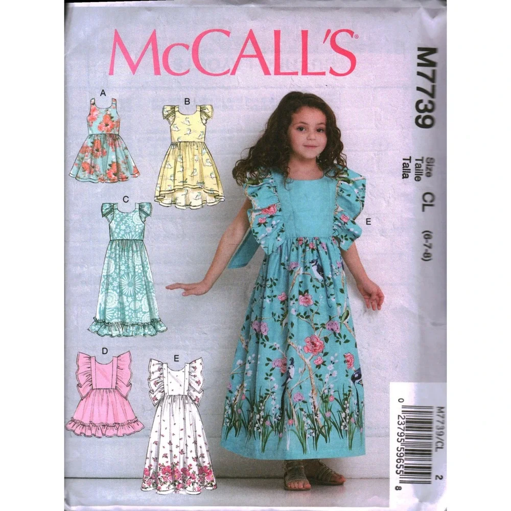 McCall's M7739 Childrens Girls Lined Dress Sewing Pattern Size CL 6 7 8 Easy